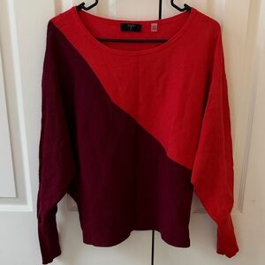 Tahari Red and Burgundy Colorblock Sweater